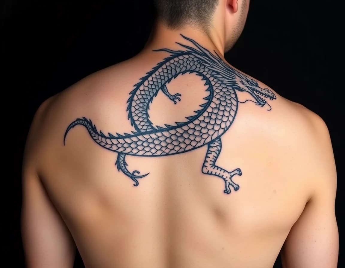 After AI tattoo generator - custom Japanese dragon tattoo design on back
